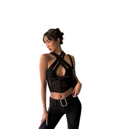 Sexy Solid Mesh Vest Clubwear