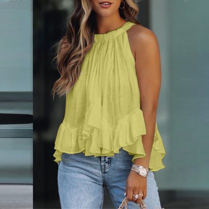 Pleated Ruffle Sleeveless Halter - Image 2