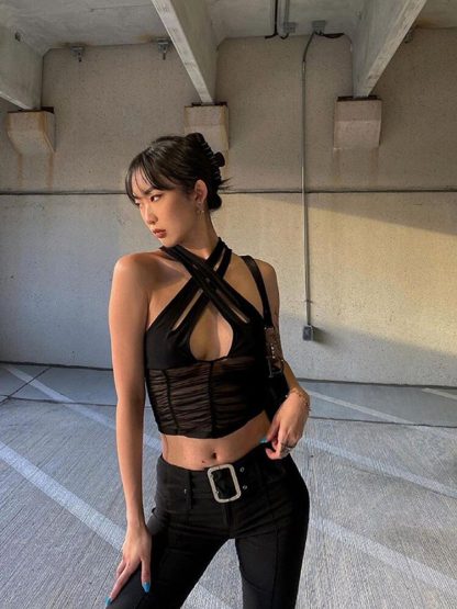 Sexy Solid Mesh Vest Clubwear - Image 4